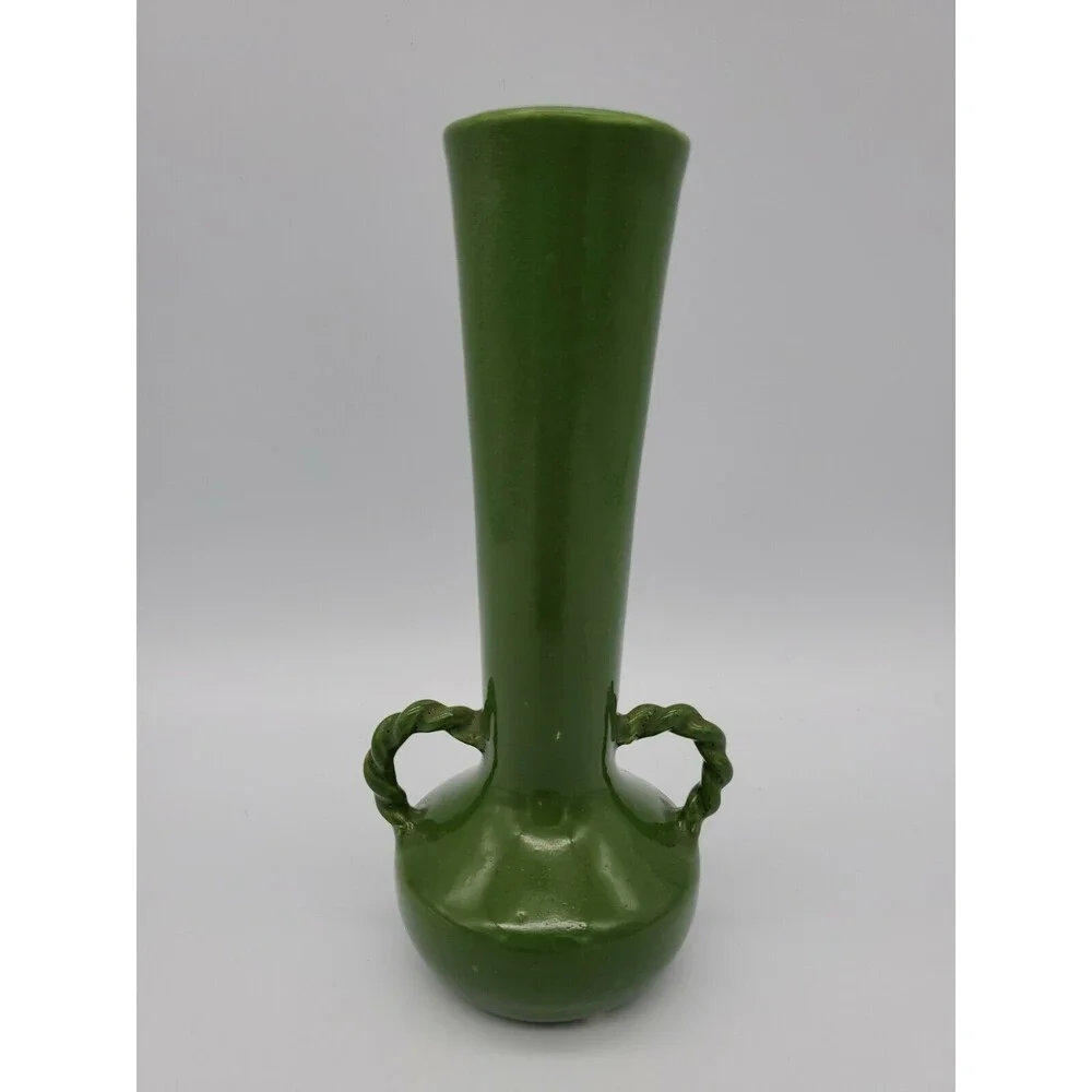 Stibco Pottery Two Twisted  Handled Bud Vase Camp Douglas Wisconsin MCM RARE